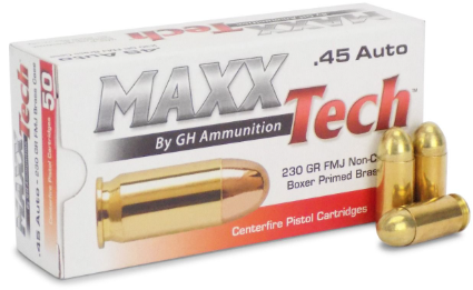 MAXX TECH 45ACP FMJ BOXER PRIMED 230GR 50RD/BOX 10 BOX PER CACSE
