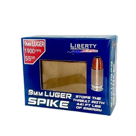 Liberty Spike Handgun Ammunition 9mm Luger 55gr HP 1900 fps 20/ct