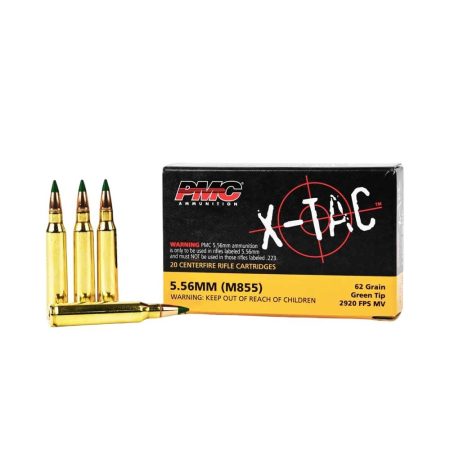 PMC X-Tac Rifle Ammunition 5.56 NATO 62 gr Green Tip 2920 fps 20/ct